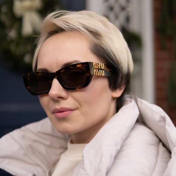 NEW Miu Miu MU09WS VAU06B GLIMPSE Honey Havana Brown Rectangle Women Sunglasses main image 7